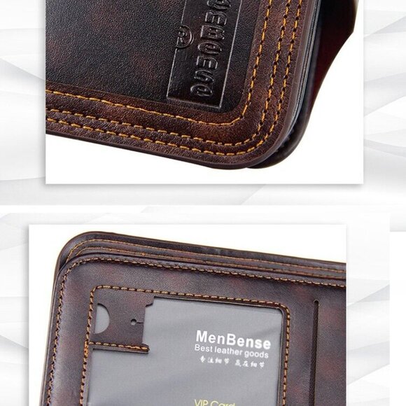Men's Retro Leather Vertical Section ID Credit Card Holder Wallet with Hasp - Picture 4 of 5